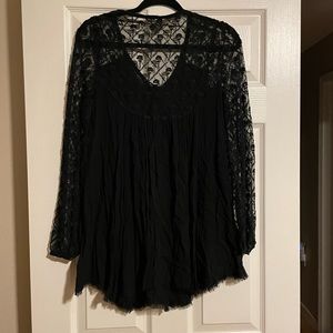 Ecote Tunic Blouse Dress Black Fringe Bottom